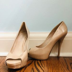 Nude patent leather heels